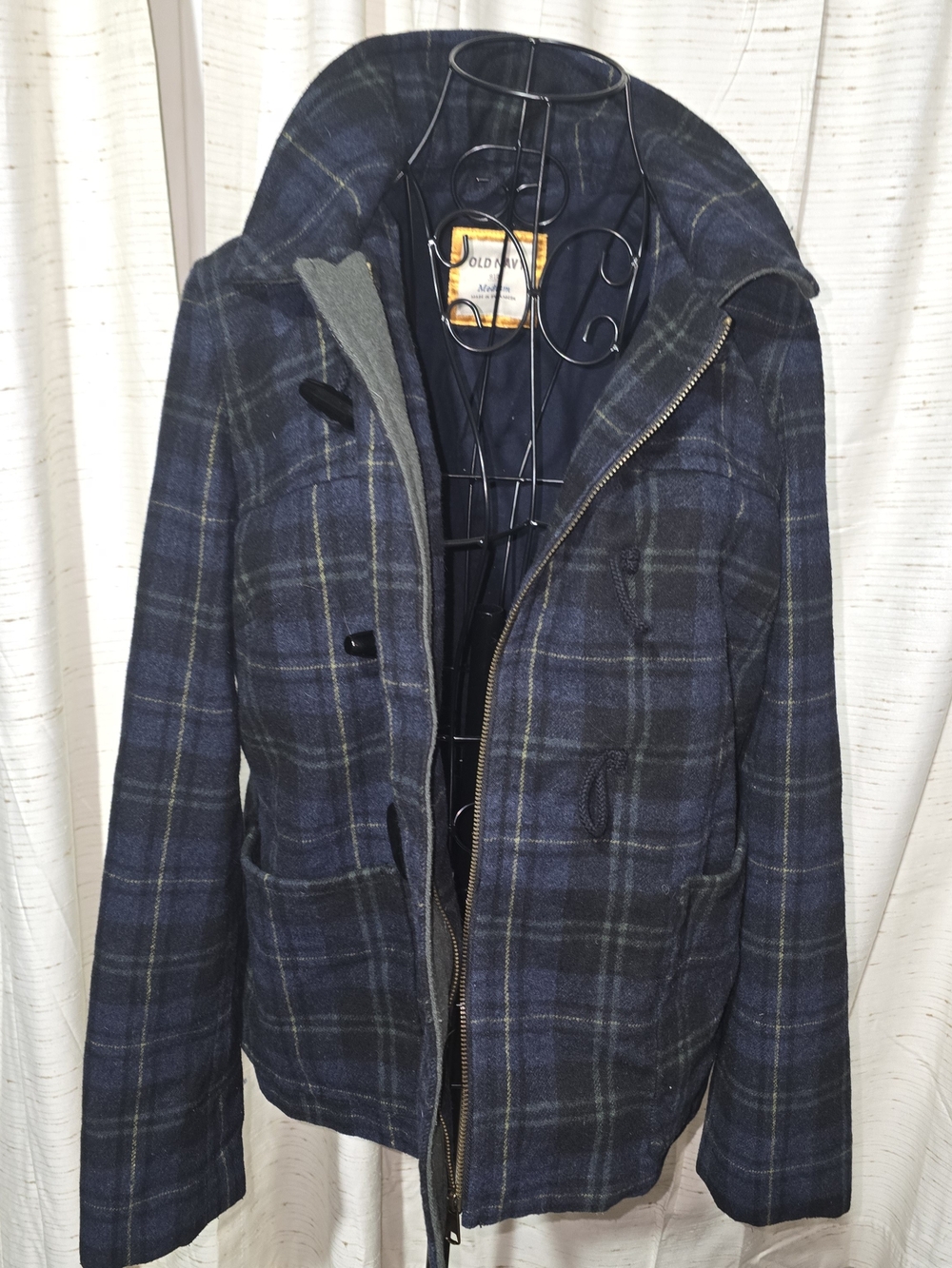 Y2k Old Navy Unisex Blue Plaid Wool Jacket - Classic Casual Coat